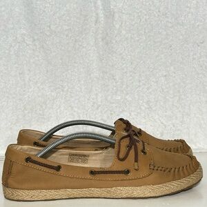 Ugg Womens Tan Nubuck Leather Moccasin Espadrille Slip On Tylin Shoes SZ US 10